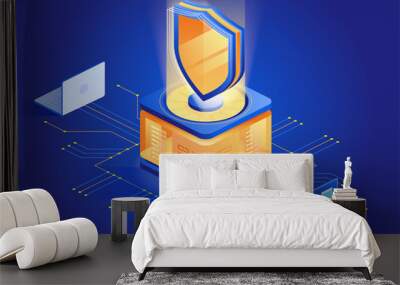 Antivirus software abstract isometric illustration Wall mural