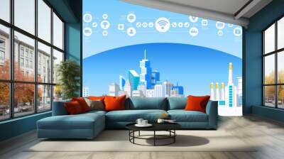 Flat Smart city, Eco life, Industry infographics Wall mural