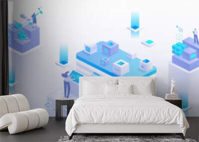 High tech, science, futuristic modern concept. Digital technology, deep learning and big data. Detailed abstract isometric vector illustration for screen template or banner background Wall mural