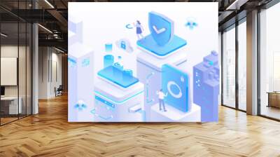 High tech, science, futuristic modern concept. Digital technology, deep learning and big data. Detailed abstract isometric vector illustration for screen template or banner background Wall mural