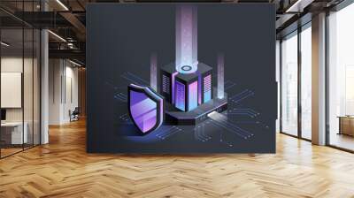 Isometric illustration of digital protection Wall mural