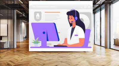 Professional doctor giving medical advice and prescriptions online, online doctor concept. Flat vector illustration Wall mural