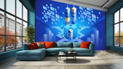 Technology isometric concept. Software, web development, programming. Wall mural