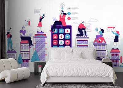 vector illustration remote work on quarantine Wall mural