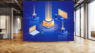 Website hosting abstract isometric illustration Wall mural