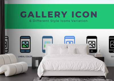 Gallery icon set. outline. glyph black. flat color and filled line color Wall mural