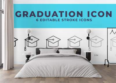 Graduation line icon illustrations with editable strokes. Wall mural