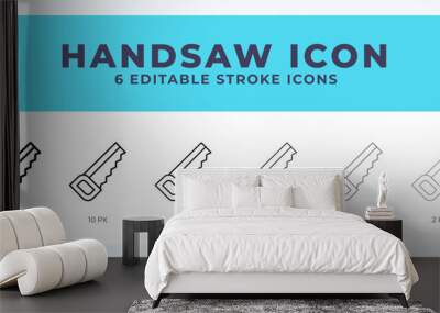 Hand saw vector icon for web and app. Editable stroke vector illustration Wall mural