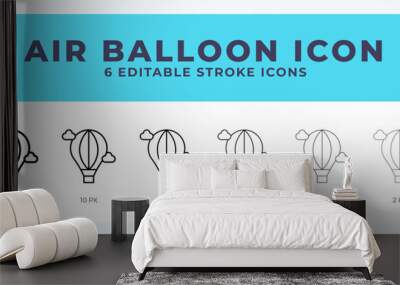 Hot air balloon icon symbol. Logo illustration thin line. Bold line vector icons. Editable stroke Wall mural