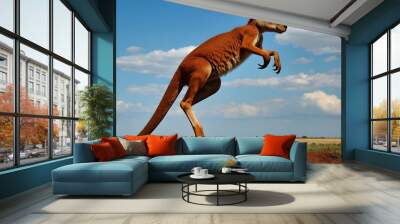 kangaroo in the sky. Animals with incredible jumping ability. Red kangaroo Wall mural