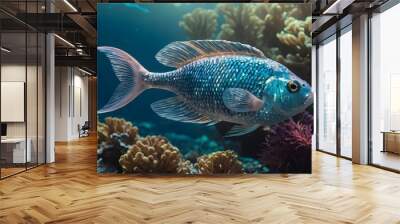 Multi color Poecilia reticulata ,on black background with clipping path, platinum king cobra guppy fish Wall mural