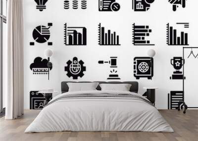 Set of 25 Global Business Glyph Icons Pack. Wall mural