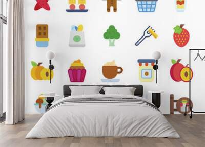 Set of Food and Restaurant icons in Flat style. Flat Icons symbol collection. Wall mural