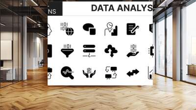 Collection of 24 data analysis fill icons featuring editable strokes. These outline icons depict various modes of data analysis, big data, human analysis, thin line icon, outline, Wall mural