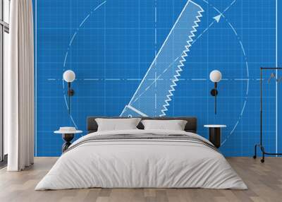 blueprint icon of hand saw Wall mural