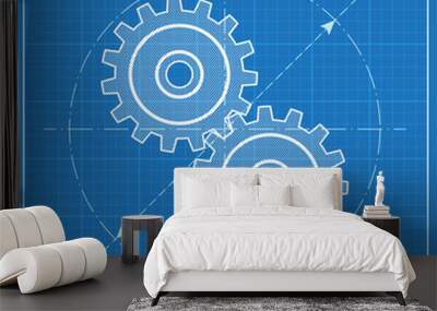 blueprint icon of two gears Wall mural