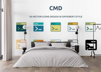 cmd icon in 18 different styles such as thin line, thick line, two color, glyph, colorful, lineal color, detailed, stroke and gradient. set of cmd vector for web, mobile, ui Wall mural