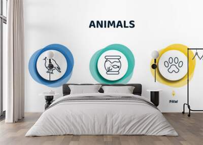 editable thin line icons with infographic template. infographic for animals concept. included hunt, robin, fishbowl, paw, elizabethan collar icons. Wall mural