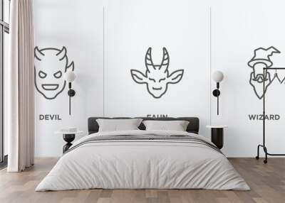 fairy tale outline icons set. thin line icons such as devil, faun, wizard vector. linear icon sheet can be used web and mobile Wall mural