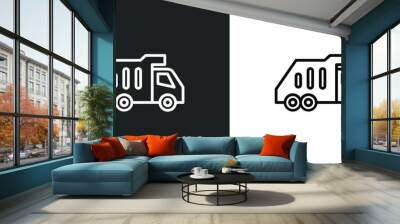 garbage truck line icon in white and black colors. garbage truck flat vector icon from garbage truck collection for web, mobile apps and ui. Wall mural