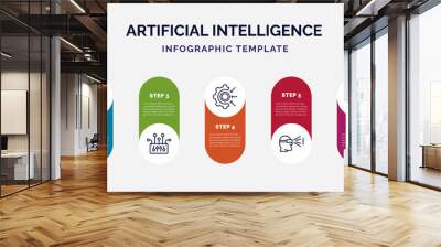 infographic template with icons and 7 options or steps. infographic for artificial intelligence concept. included xlsx, velocity, control, goals, view, robot, ar wand icons. Wall mural