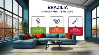 infographic template with icons and 7 options or steps. infographic for brazilia concept. included cachaca, sun, sunflower, monkey, vuvuzela, rattle, cane icons. Wall mural