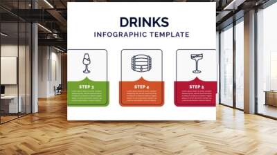 infographic template with icons and 7 options or steps. infographic for drinks concept. included pint of beer, caipirinha, wine toast, cask, manhattan, toast, fruit juice icons. Wall mural