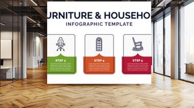 infographic template with icons and 7 options or steps. infographic for furniture & household concept. included window coverings, card table, desk chair, window, rocking chair, waste basket, lamps Wall mural