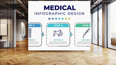 infographic template with icons and 7 options or steps. infographic for medical concept. included esophagus, thyroid gland, blood analysis, canine, eye dropper, bladder, crutches couple editable Wall mural