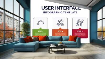 infographic template with icons and 7 options or steps. infographic for user interface concept. included download data, two left arrows, curve arrows, mechanic tool, industrial action, 5 pp, cloud Wall mural