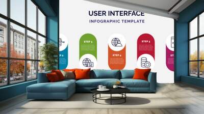 infographic template with icons and 7 options or steps. infographic for user interface concept. included vertical data bars, data analytics cylinder, cart interface, user interface, data analytics Wall mural