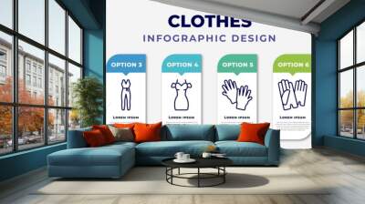 infographic template with icons and 8 options or steps. infographic for clothes concept. included cat eye glasses, flat shoes, jumpsuit, drees, wool gloves, leather gloves, tulle skirt, tie editable Wall mural