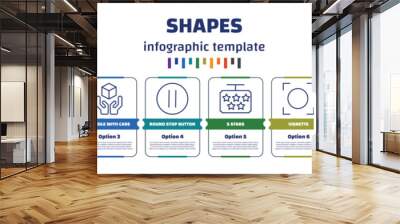 infographic template with icons and 8 options or steps. infographic for shapes concept. included islamic moon, mongolian, handle with care, round stop button, 5 stars, vignette, jackal, no push Wall mural