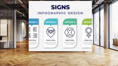 infographic template with icons and 8 options or steps. infographic for signs concept. included male, quotes, alignment, restaurant, gross dark cross, female, snake, male gender editable vector. Wall mural