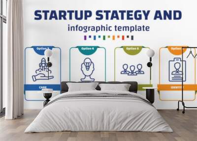 infographic template with icons and 8 options or steps. infographic for startup stategy and concept. included mission, procedure, care, attitude, team, identity, gold medal, first icons. Wall mural