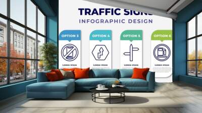 infographic template with icons and 8 options or steps. infographic for traffic signs concept. included no turn right, gas station, no mobile phone, right reverse bend, road, gasoline, caravan, two Wall mural