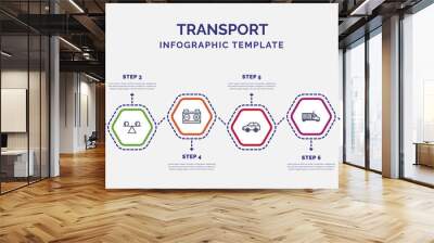 infographic template with icons and 8 options or steps. infographic for transport concept. included plane tickets, stability, workshop repair, auto, trucking, formula 1, shipping and delivery icons. Wall mural