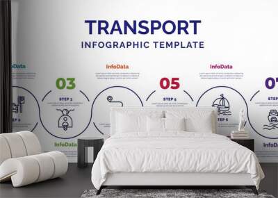 infographic template with icons and 8 options or steps. infographic for transport concept. included sailing boat, scooter bike, way, slippy road, sailing boat with veils, ferry carrying cars, space Wall mural