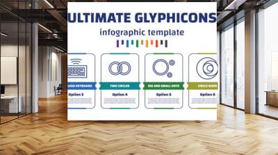 infographic template with icons and 8 options or steps. infographic for ultimate glyphicons concept. included big cargo truck, phone call outcoming, wireless keyboard, two circles, big and small Wall mural