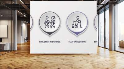 infographic template with outline icons. infographic for people concept. included man with open lock, happy smile, children in school, man vacuuming, success man happy, bridesmaids editable vector. Wall mural