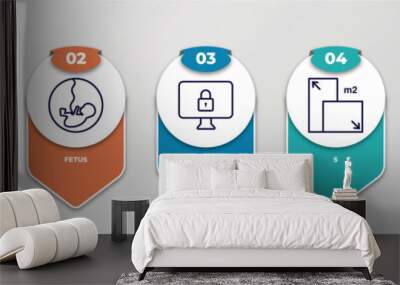 infographic template with outline icons. thin line icons such as reindeer, fetus, ransomware, s, m2 editable vector. can be used for web, mobile, info graph. Wall mural