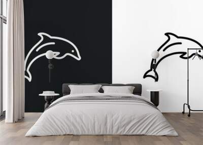 jumping dolphin line icon in white and black colors. jumping dolphin flat vector icon from jumping dolphin collection for web, mobile apps and ui. Wall mural