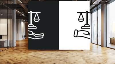 justice scales in hand line icon in white and black colors. justice scales in hand flat vector icon from justice scales hand collection for web, mobile apps and ui. Wall mural