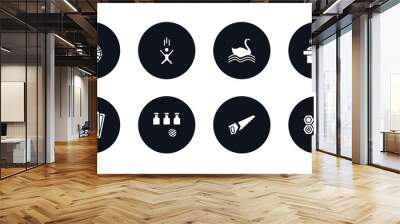 symbol for mobile filled icons set. filled icons such as spinning wheel, jump, swan boat, sandbox, memory board games, bottles ball, sawing, game with hexagons vector. Wall mural