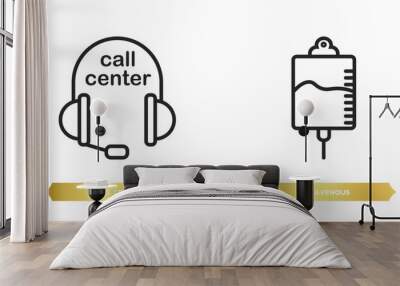 two editable outline icons from alert concept. thin line icons such as call center, intravenous vector. Wall mural