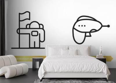 two editable outline icons from astronomy concept. thin line icons such as astronaut and flag, gun blaster vector. Wall mural