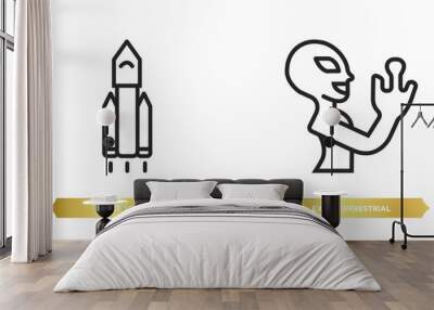 two editable outline icons from astronomy concept. thin line icons such as space shuttle, extraterrestrial vector. Wall mural