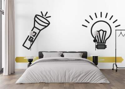 two editable outline icons from camping concept. thin line icons such as flashlight, lamp vector. Wall mural