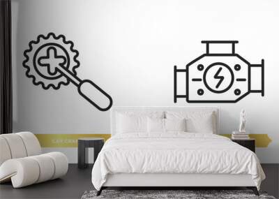 two editable outline icons from car parts concept. thin line icons such as car crank, car carburettor vector. Wall mural