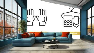 two editable outline icons from fashion concept. thin line icons such as pair of gloves, ties on hanger vector. Wall mural